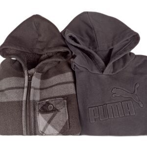Hoodie Lot for Boys Medium 10-12 Puma Black Sweatshirt and Plaid Hooded Shacket